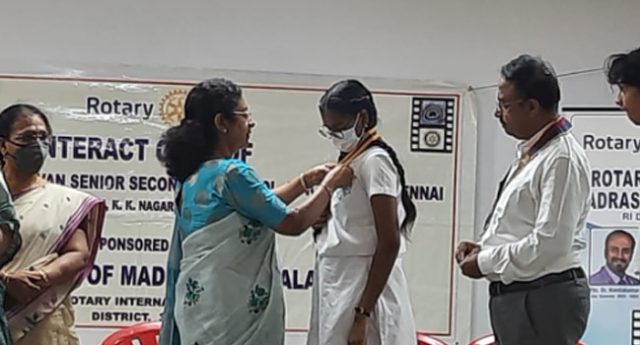 Padma Seshadri Bala Bhavan Senior Secondary School, KK nagar, Interact club installation on 8th August-2022
