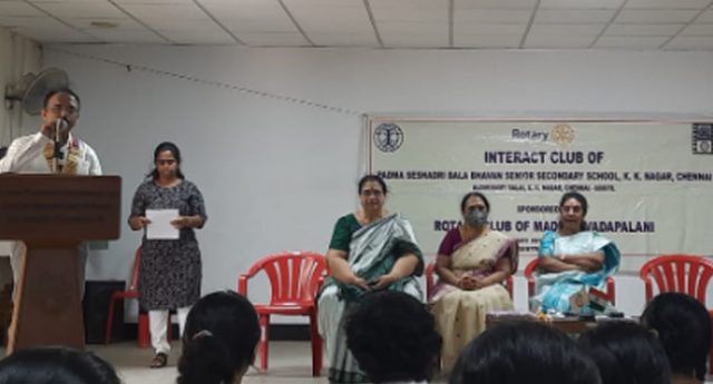 Padma Seshadri Bala Bhavan Senior Secondary School, KK nagar, Interact club installation on 8th August-2022