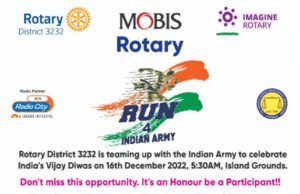 Run 4 Indian Army event organised by District 3232 on 16th Dec 2022 at Island grounds, Chennai